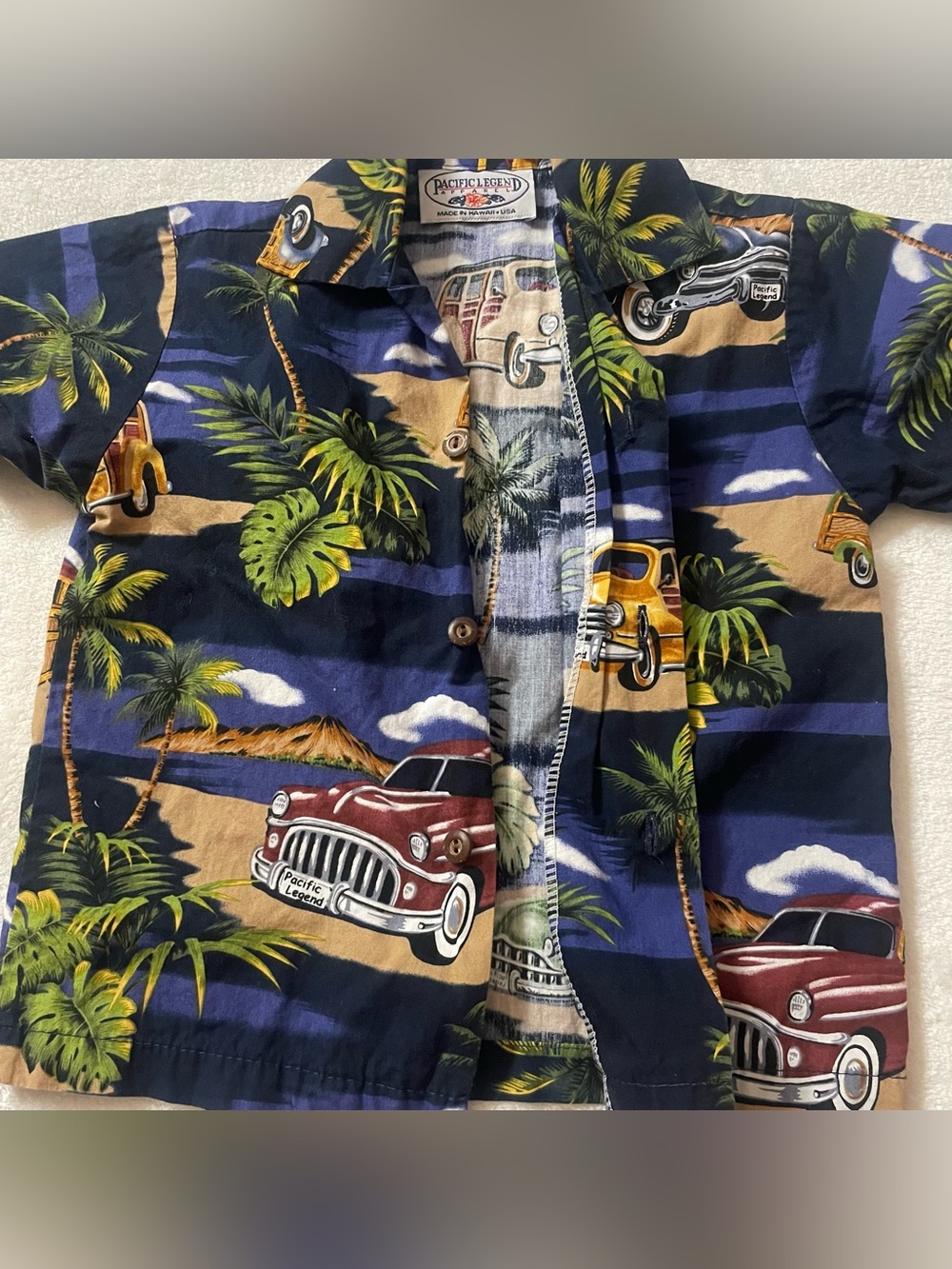 Pacific Legend Retro Palm Trees and Woody Wagons Button Down Shirt size 3T - Picture 4 of 11